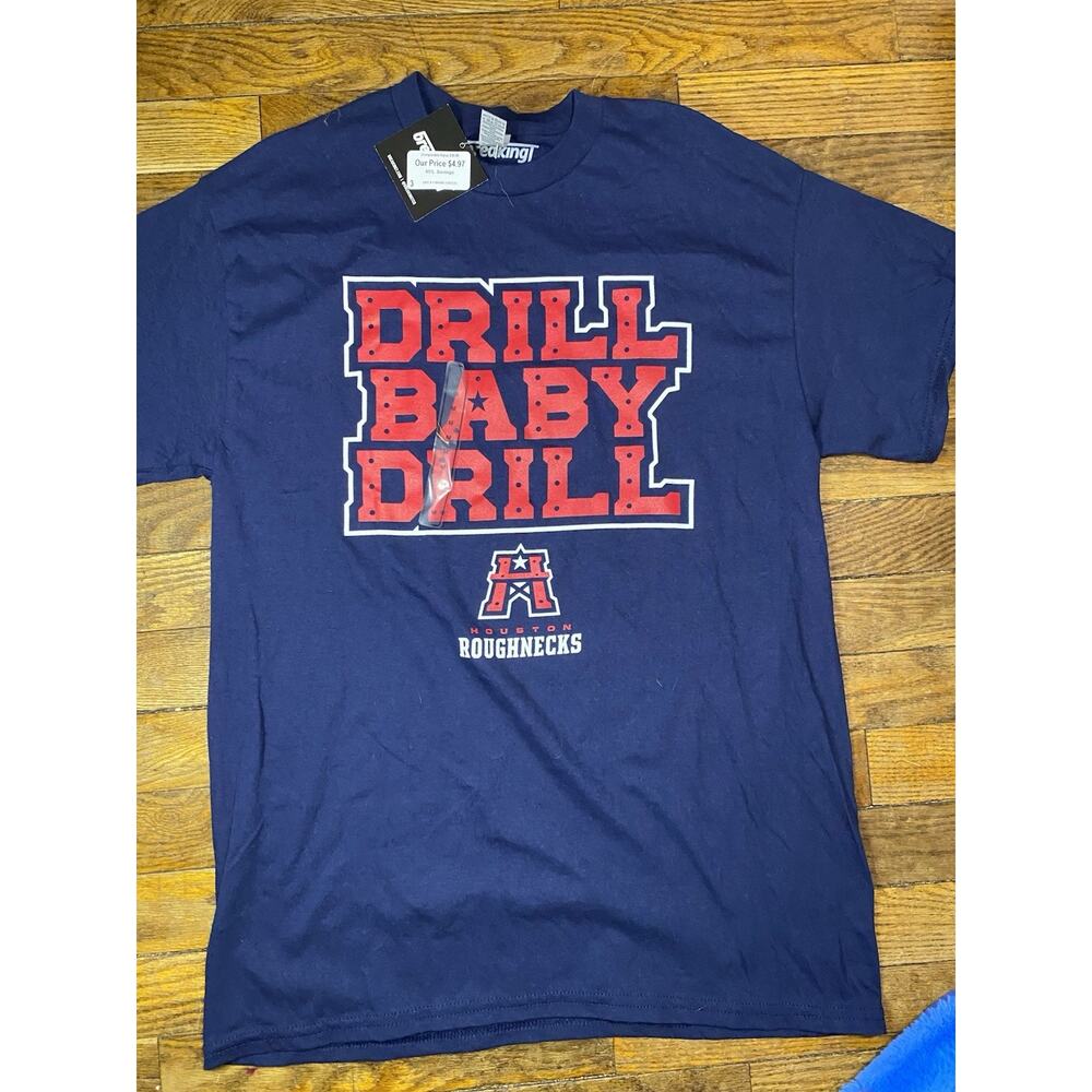 NWT Houston Roughnecks Drill Baby Drill T-Shirt Men’s Medium Navy XFL UFL